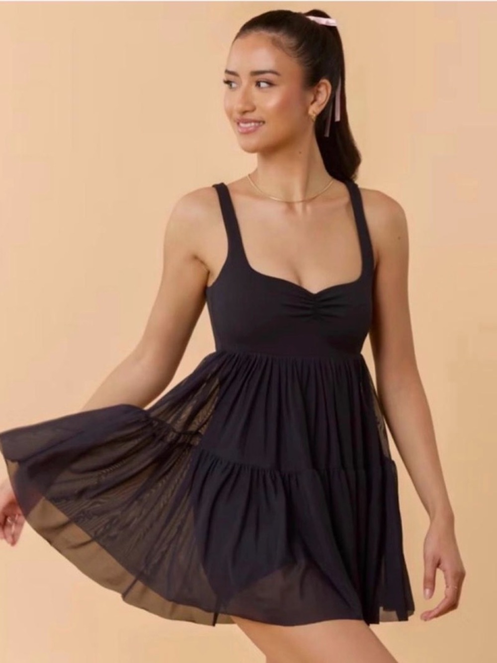 Blogilates Black Sweetheart Babydoll Dress size Small built in shorts/pockets